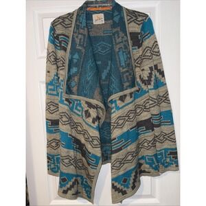 Women's Field And‎ Stream Western Turquoise Aztec Open Cardigan Sweater  M Boho